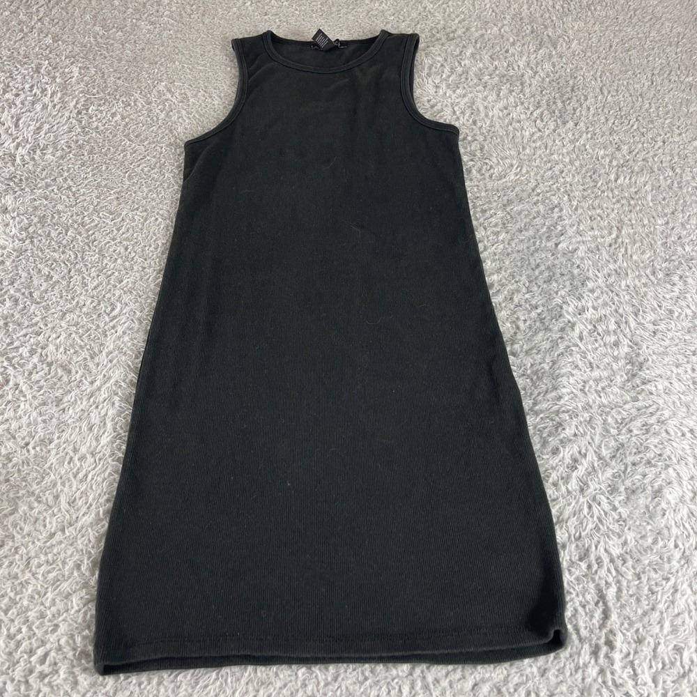 Forever 21 Womens Black Ribbed Sleeveless Mini Dress Size M Shift Crew Neck